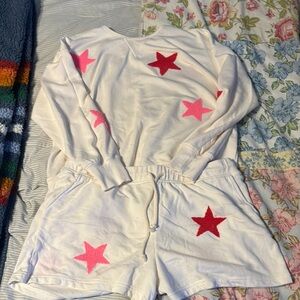 Blue and gray sweat short outfit. New without tags. Super soft and adorable.